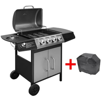 Barbacoa de gas 4+1 zona de cocción Negra y plateada