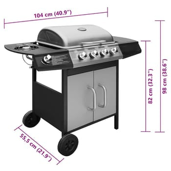 Barbacoa de gas 4+1 zona de cocción Negra y plateada
