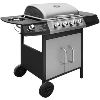 Barbacoa de gas 4+1 zona de cocción Negra y plateada