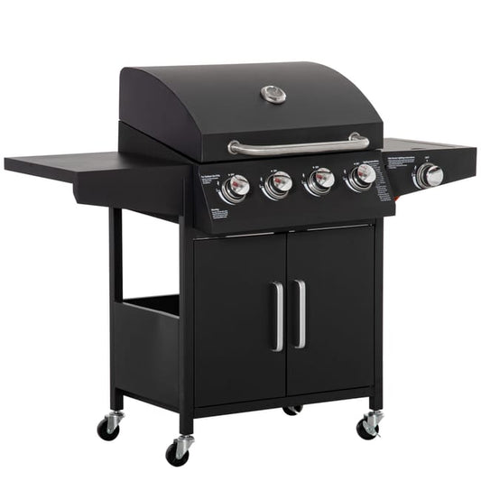 Barbacoa de gas con 3 quemadores de 3 kW cada uno, carrito de parrilla móvil con ruedas, red para parrilla, mesas auxiliares, 132,4 cm x 55 cm x 109 c