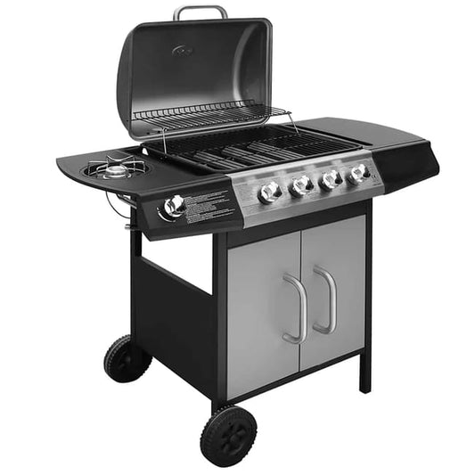 Barbacoa de gas 4+1 zona de cocción Negra y plateada